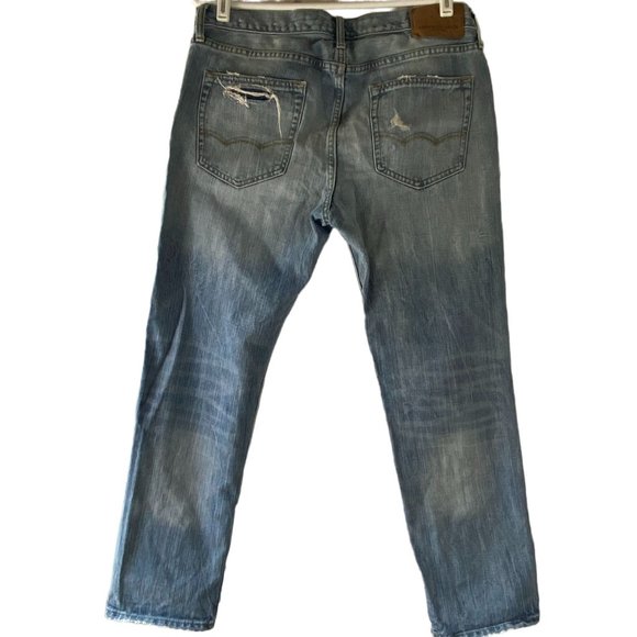 American Eagle Outfitter Mens Slim Straight Destroyed Zip Fly Jeans Sz 33/30 - Picture 2 of 11